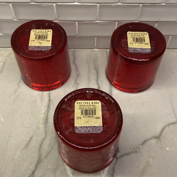 Pottery Barn Hammered Glass Votive Candle Holder Set of 3 Red - Picture 6 of 17